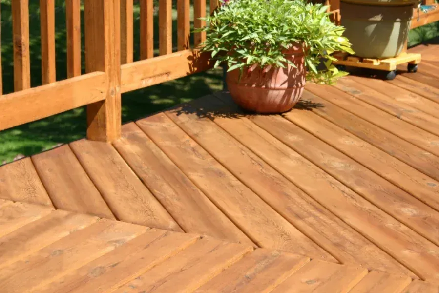 Close-up of diagonal timber decking boards