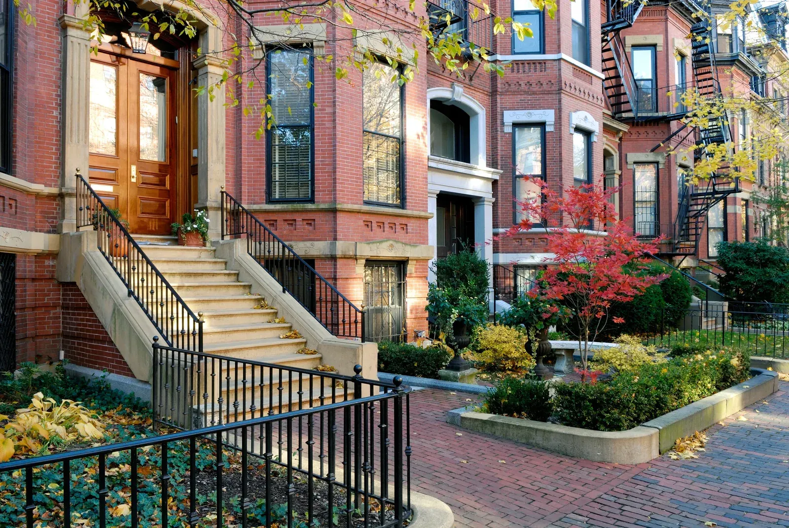 Brownstone stoop and steps rebuilt on a Boston townhouse