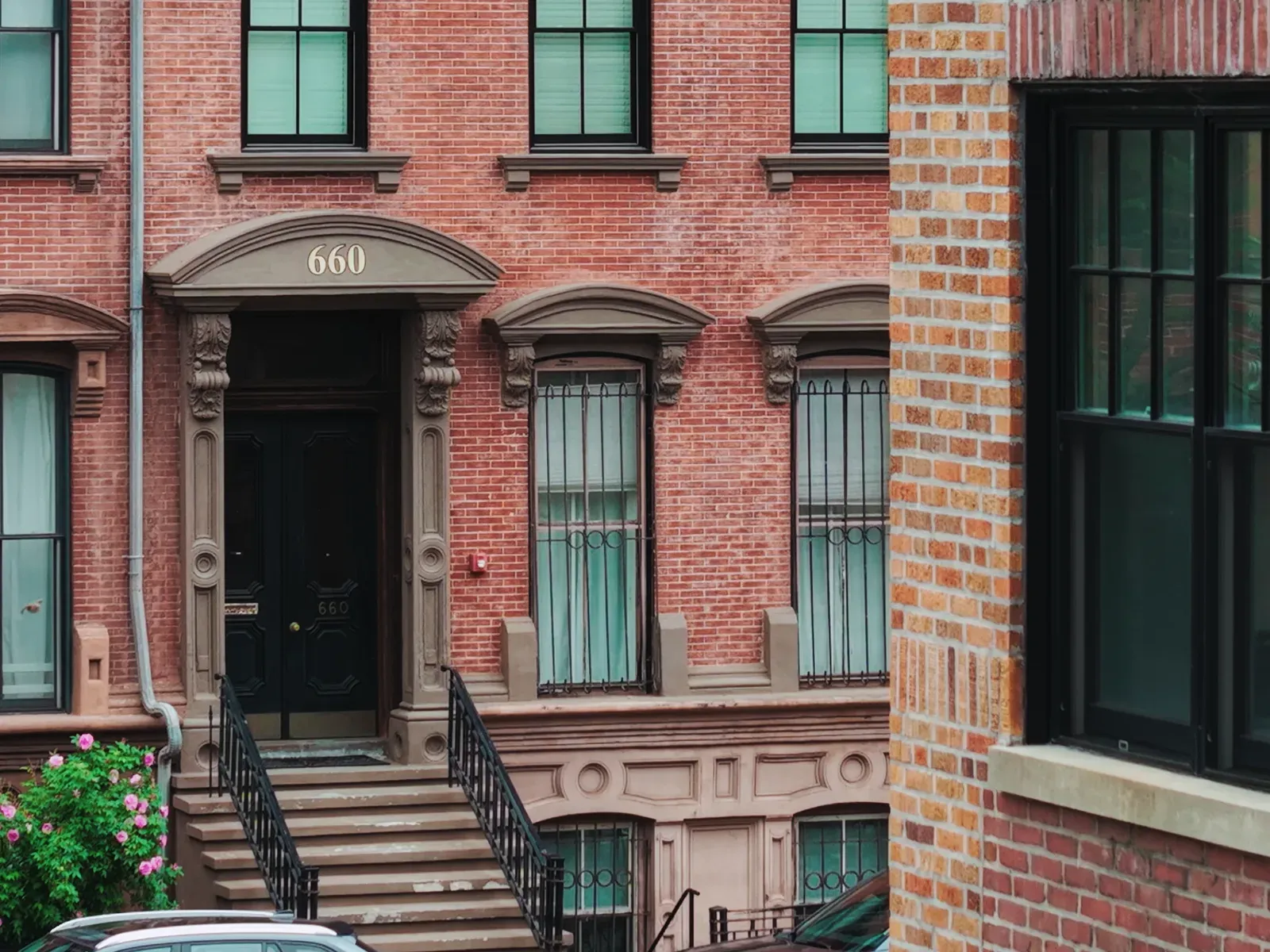 Restored stoop, entrance surround and window lintels at 660 Massachusetts Avenue