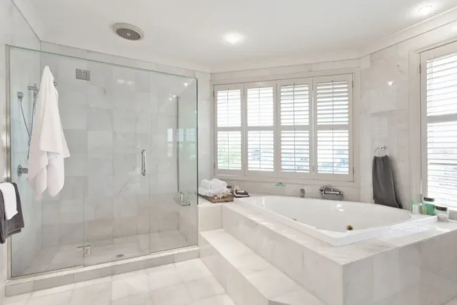 Remodeled bathroom with a walk-in shower